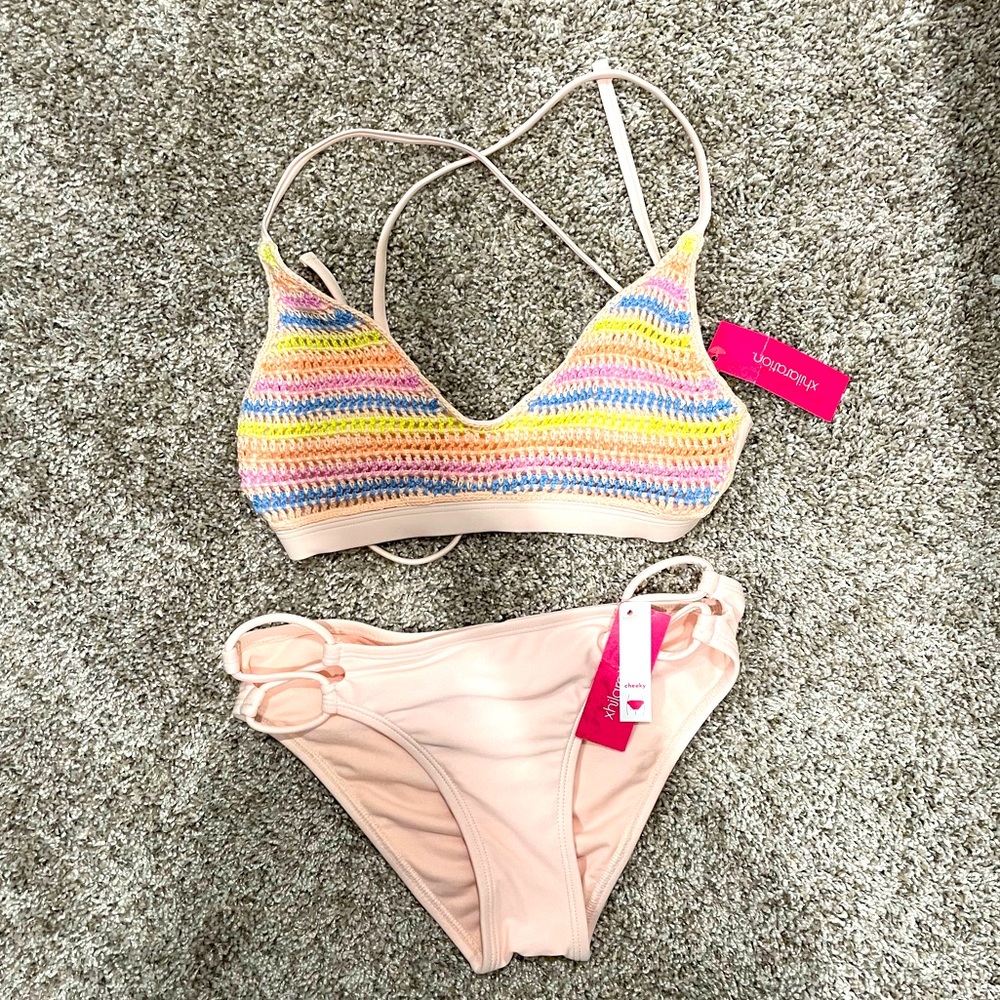 Pink rainbow crochet bikini